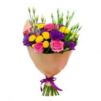 Bright bouquet of roses and eustoma